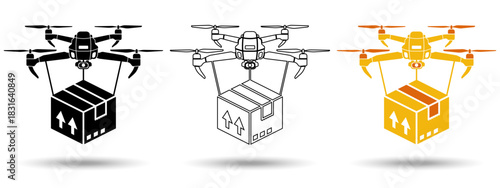 Drone delivery icon. Drone delivery icon on a white background, isolated. The icon has three uses in applications and websites. Vector illustration. Drone delivery icon on a white background.