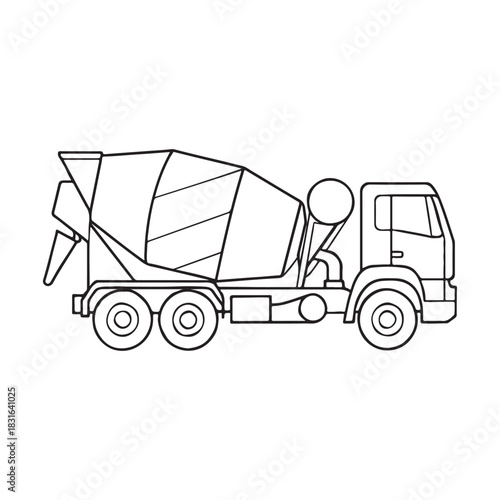Simple outline illustration of a concrete mixer truck, ideal for construction or transportation-themed designs, showcasing a heavy-duty vehicle for building projects