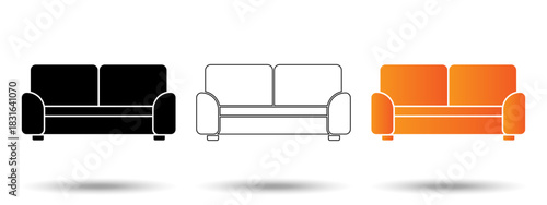 Sofa icon. Sofa icon on a white background, isolated. The icon has three uses in applications and websites. Vector illustration. Sofa icon on a white background.