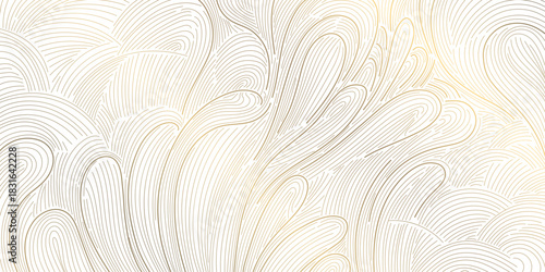Abstract Japanese wave pattern background, elegant gold lines, geometric shapes, vintage oriental texture. Vector illustration flow water, ocean curves, luxury Asian design