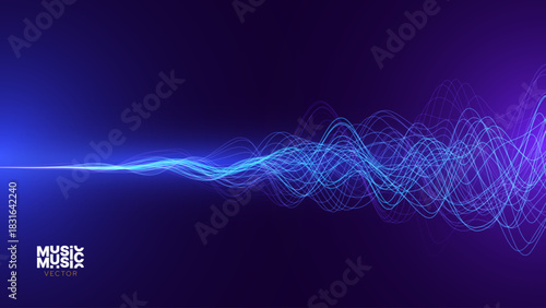 Smooth Flowing Dynamic Sound Wave Blue Technology Background. Abstract Digital EQ Equalizer. Artificial Intelligence AI Assistant Voice Recognition Sound Wave Vector Illustration. 