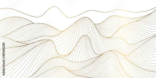 Abstract Japanese wave pattern background, elegant gold lines, geometric shapes, vintage oriental texture. Vector illustration flow water, ocean curves, luxury Asian design