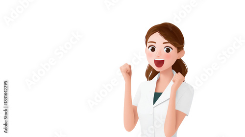 Joyful Nurse: A cheerful nurse exudes happiness and confidence, dressed in her professional attire and flashing a bright, inviting smile, embodying the spirit of care and dedication.