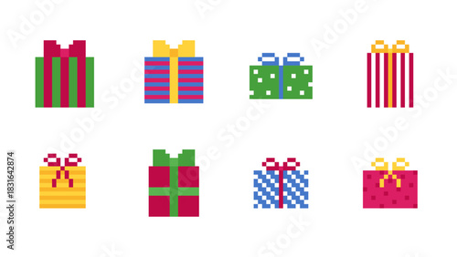 Pixel Art Wrapped Gift Boxes Collection for Christmas