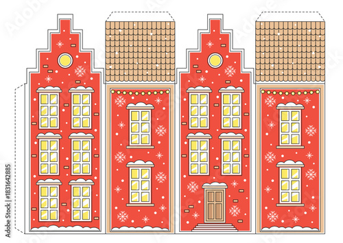 Paper craft, Cut and glue, Christmas house. Education game for kids, preschool worksheet activity. Useful leisure time for children.