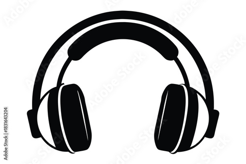 headphone black and white silhouette on white background