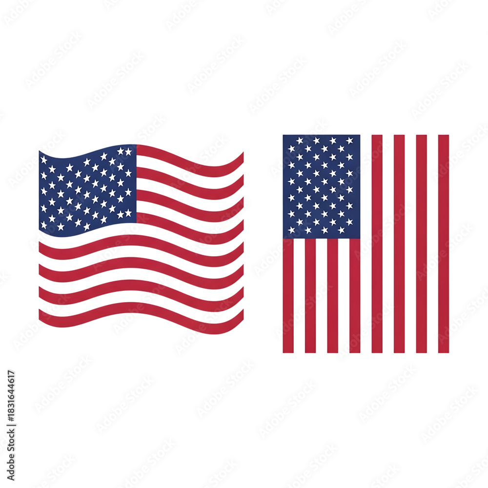 Obraz premium Stylized american flag set, wavy and straight designs, patriotism symbol