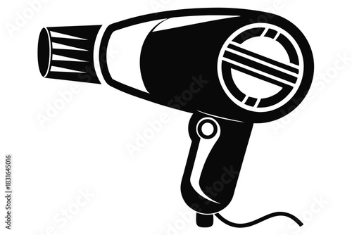 hair dryer black and white silhouette on white background