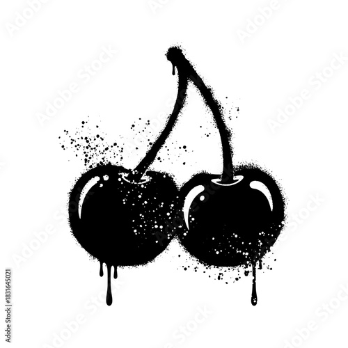 Black Graffiti Spray Paint Cherries Fruit Summer Pop Art