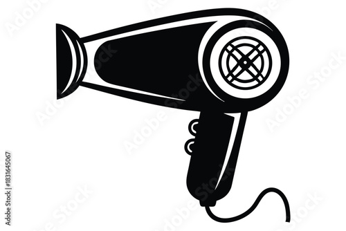hair dryer black and white silhouette on white background
