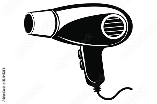 hair dryer black and white silhouette on white background