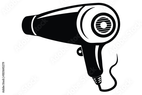 hair dryer black and white silhouette on white background