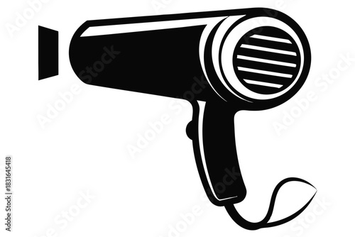 hair dryer black and white silhouette on white background