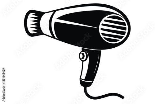 hair dryer black and white silhouette on white background