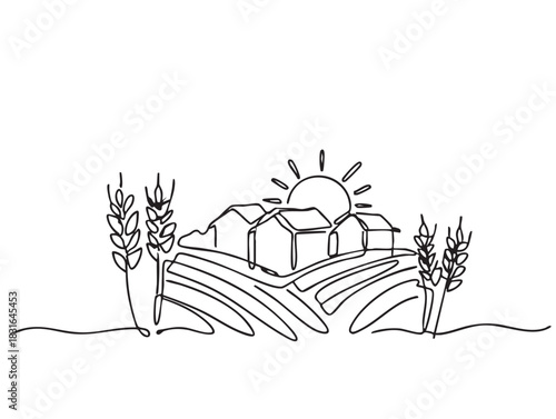 Wine plantation hills, fields, doodles, hand drawn illustration