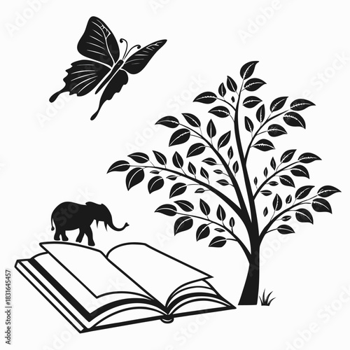 “Vintage Books and Gramophone Illustration Set”