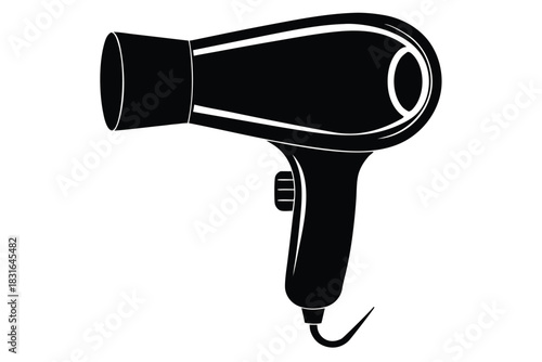hair dryer black and white silhouette on white background
