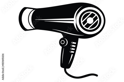 hair dryer black and white silhouette on white background