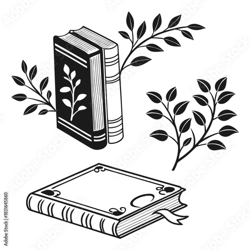 “Vintage Books and Gramophone Illustration Set”