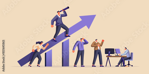 Business visionary leading team to success with growth and innovation strategy