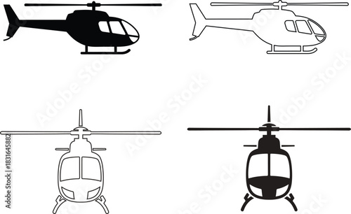 Helicopter Aircraft Vector Icons – Aviation Transport and Air Rescue Symbols