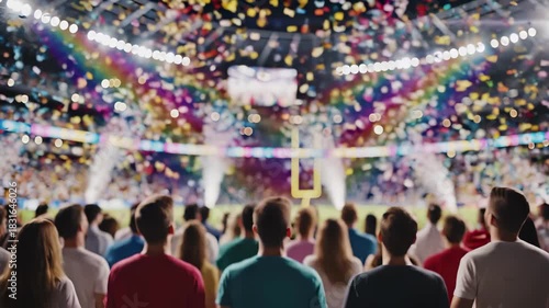 Wallpaper Mural Concert audience with raised hands celebrating during live music performance with confetti and lights. Fans at festival or entertainment event with festive atmosphere. Crowd cheering at show Torontodigital.ca