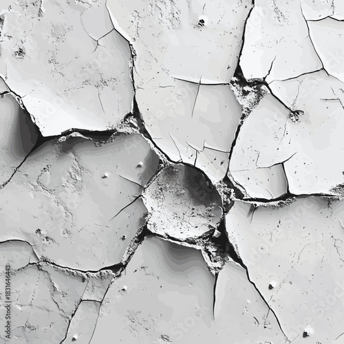 Grunge cracked wall texture with shattered bullet mark and scratched surface