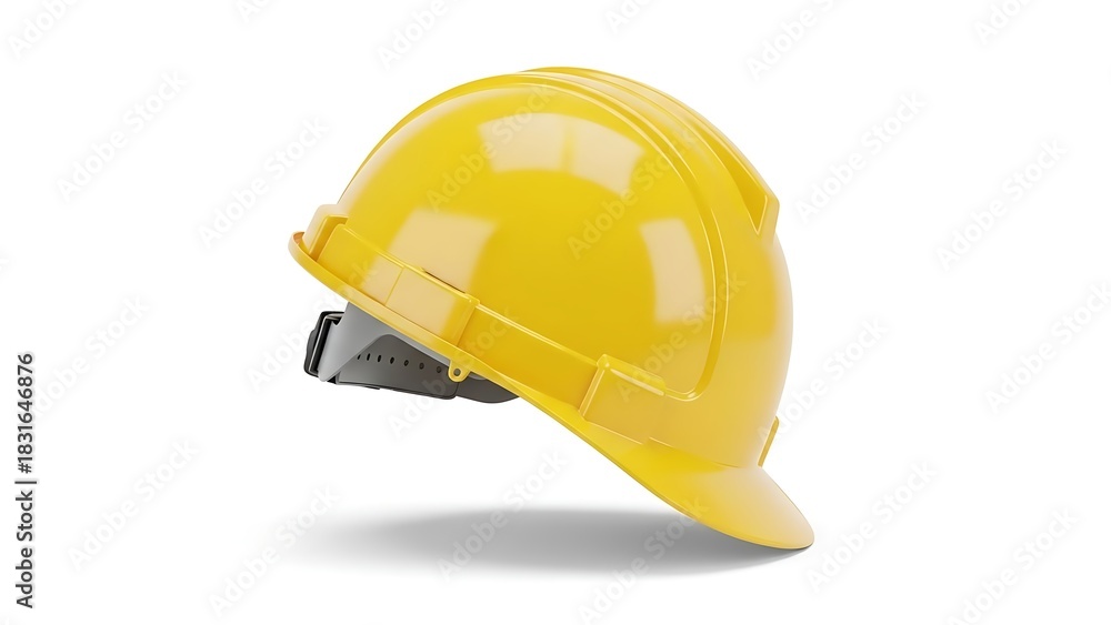Fototapeta premium Bright yellow hard hat for construction worker safety on a white background