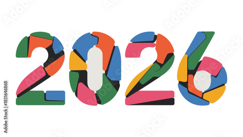 Vibrant Vision for 2026: A visually captivating and colorful display of the year 2026, composed of intricately pieced shapes, embodying a sense of modernity and forward-thinking