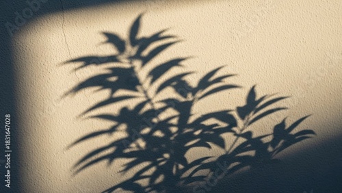 Sunlit plant shadow on a rustic background texture