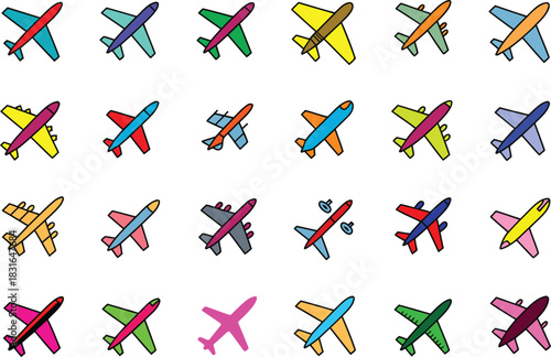 Assortment of colorful cartoon airplanes and aircraft