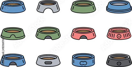 Assortment of pet food and water bowls dish
