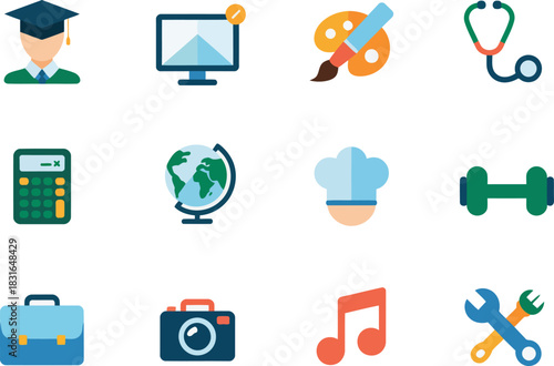 Flat design icons representing education and professions