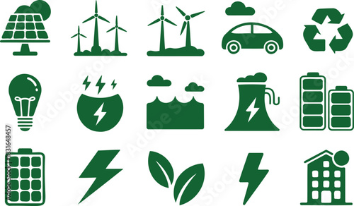 Green Energy and Renewable Resources Icons Set