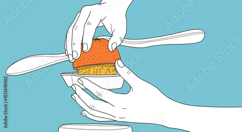 Hands Squeezing Fresh Orange Juice with Manual Juicer Illustration