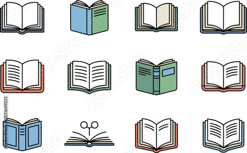Open and Closed Books Flat Icons Set