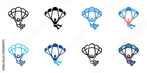 Paragliding icon set multiple style vector collection. Editable Stroke 
