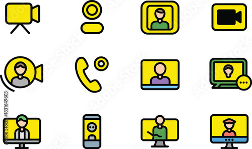 Video call and communication icons set