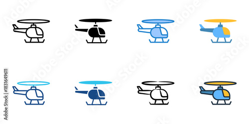Helicopter tour icon set multiple style vector collection. Editable Stroke 
