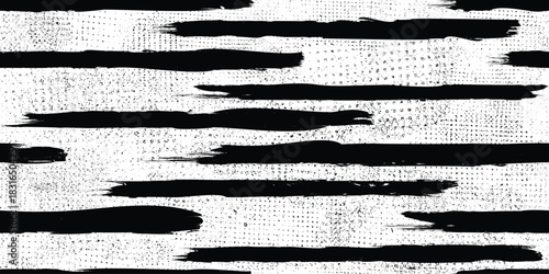 Bulge brush strokes seamless pattern texture. Grunge distress textured repeating pattern . Speckled texture with black brush strokes .Screen print endless pattern texture