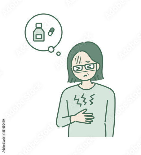 胃が痛い40代女性のイラスト