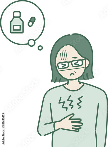胃が痛い40代女性のイラスト
