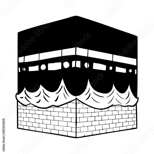 Minimalist kaaba mecca drawing vector illustration, Islamic pilgrimage hajj Mabrour Eid al Adha mubarak outline art vector