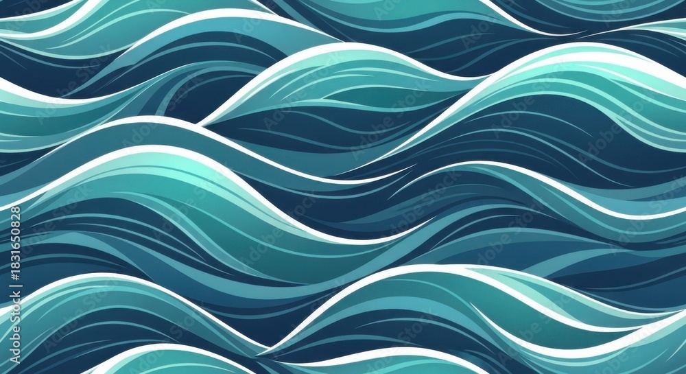 Fototapeta premium Stylized Ocean Waves Pattern Blue and Aqua Hues