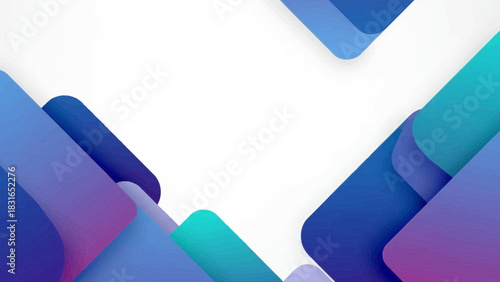 Modern abstract background with overlapping blue and purple geometric rounded shapes creating a dynamic frame.