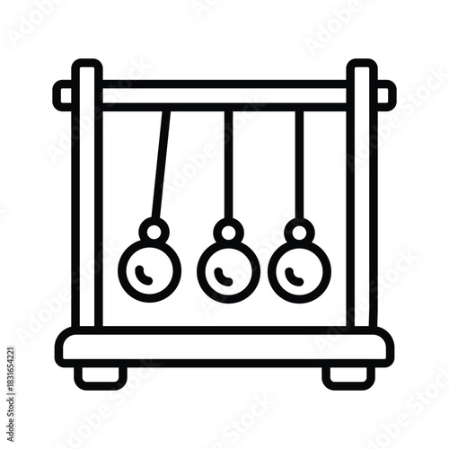 Newtons cradle representing physics concepts and scientific learning outline icon
