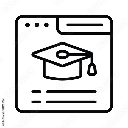 A web interface with a graduation icon representing online learning