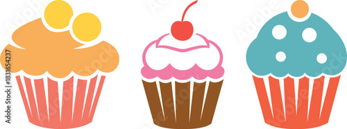 Birthday Cake Icons Set – Festive Desserts with Candles, Sweets & Celebration Elements Vector Illustration
