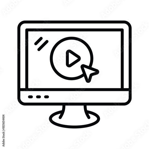 Online classes and video based learning, outline icon of video lecture