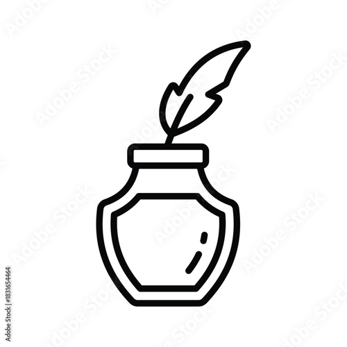 Traditional inkpot outline icon, handwriting, calligraphy, and old style writing